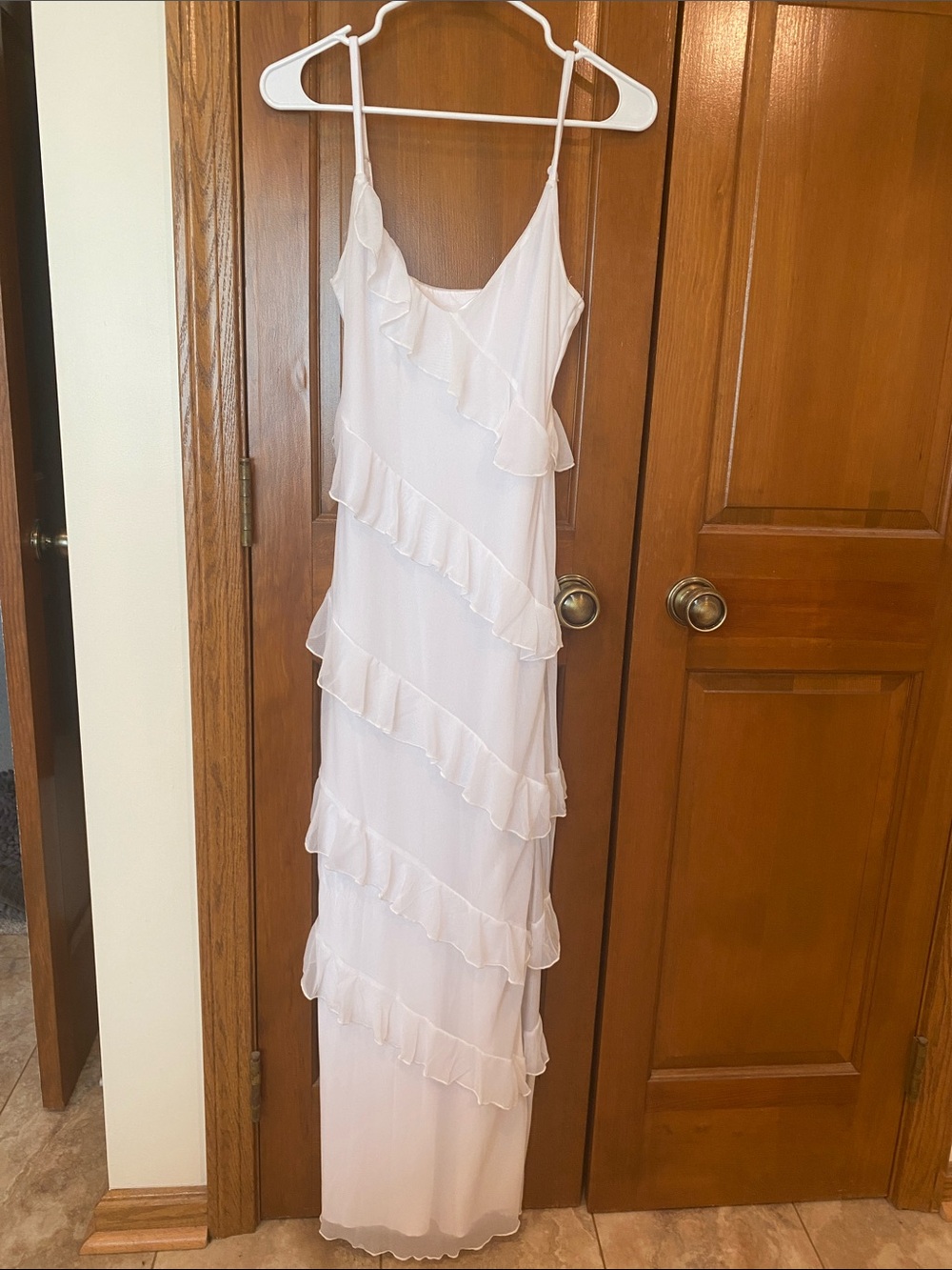 Amazon White Ruffle Maxi Dress